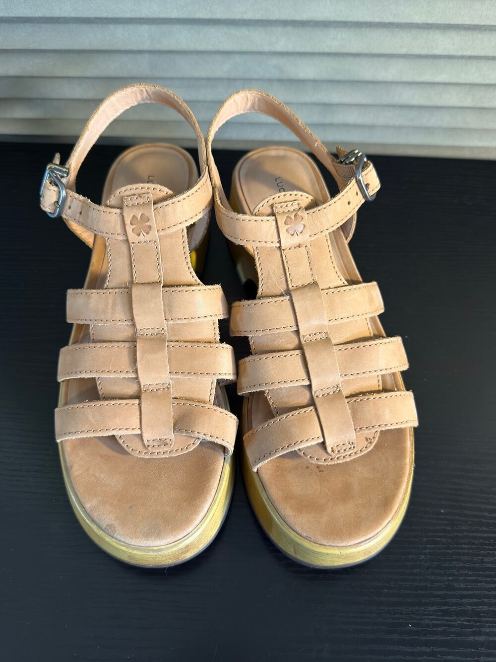 Lucky Brand Jemimmy Leather Platform Gladiator Sandals Tan Women’s 7.5 M